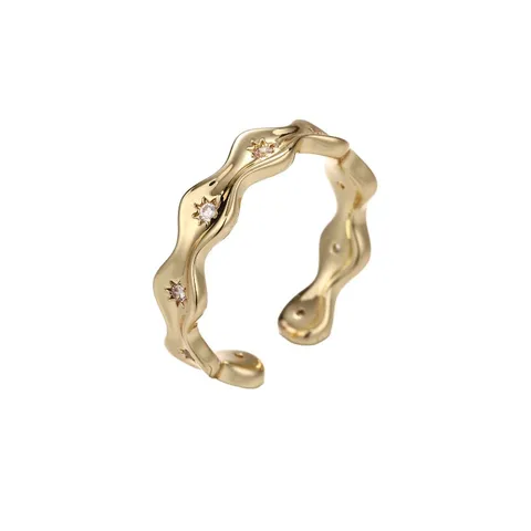 Anello Aperto Regolabile in Rame Galvanizzato Tonalità Oro Argento Stella Strass per Donna Anello a Linea Geometrica Scintillante Intarsiata Gioielli Chic da Festa Regalo
