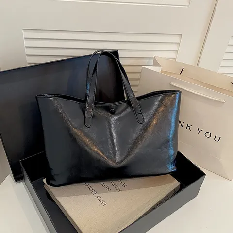 Γυναικεία Casual Τσάντα Tote από Δέρμα PU Μεγάλη Χωρητικότητα Τσάντα Ώμου Μονόχρωμη Αστική Μινιμαλιστική Handbag Με Μαγνητικό Κούμπωμα Ραμμένο Καθημερινό