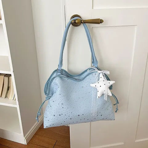 Fashion Fabric Star Pattern Rhinestone Tote Bag Large Capacity Shoulder Bag Trendy Underarm Purse For Women Commute Daily