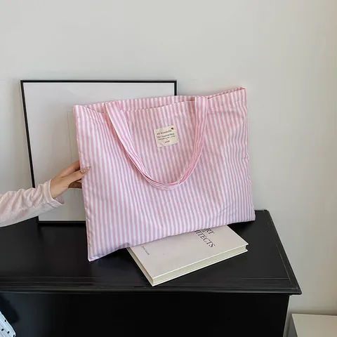 Damen Gestreift Segeltuch Tote Bag Große Kapazität Urban Minimalistisch Schultertasche Lässig Schule Pendeln Offen Einkaufstasche Alltäglich Handtasche