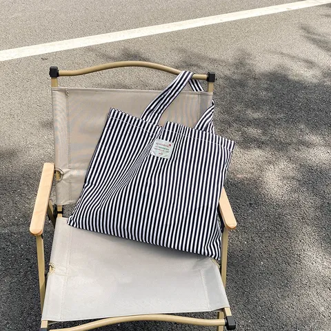 Damen Gestreift Segeltuch Tote Bag Große Kapazität Urban Minimalistisch Schultertasche Lässig Schule Pendeln Offen Einkaufstasche Alltäglich Handtasche