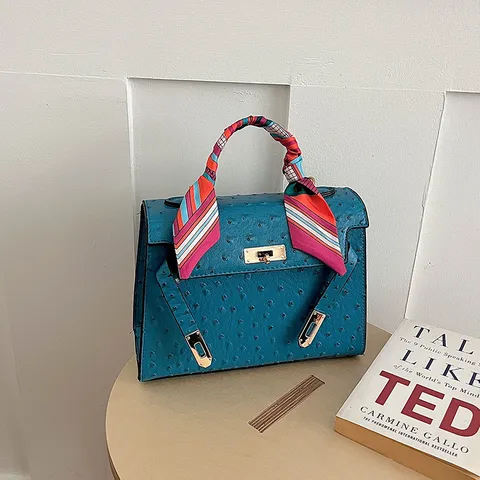 Sac Bandoulière en Cuir PU Motif Autruche pour Femmes Sac Croisé de Ville Mode Sac à Main Classique à Poignée Supérieure