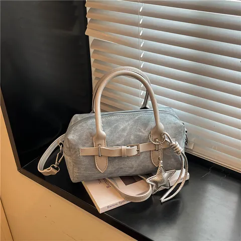 Women's Casual PU Leather Pillow Bag Small Boston Shoulder Crossbody Bag Stitching Design Fashion Handbag