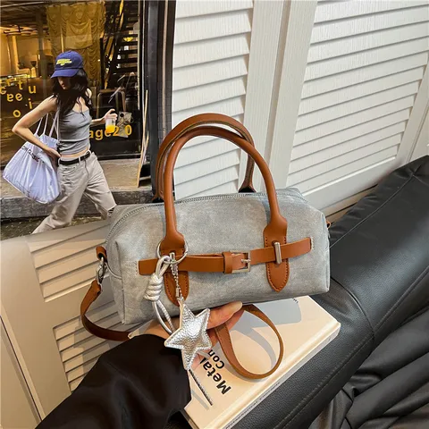 Women Denim Crossbody Bag Retro Casual Shoulder Handbag Small Square Boston Bag With Star Metal Pendant