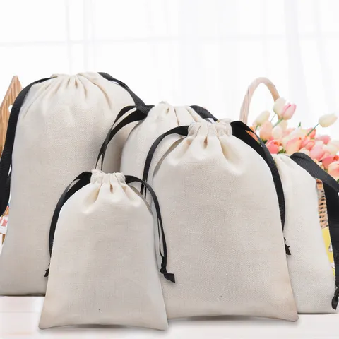 Bolsa Cordón Algodón Blanco Roto Lona Pochette Empaque Joyería Regalo Bolsa Almacenamiento Cinta Cierre Bolsas Para Joyas Regalos