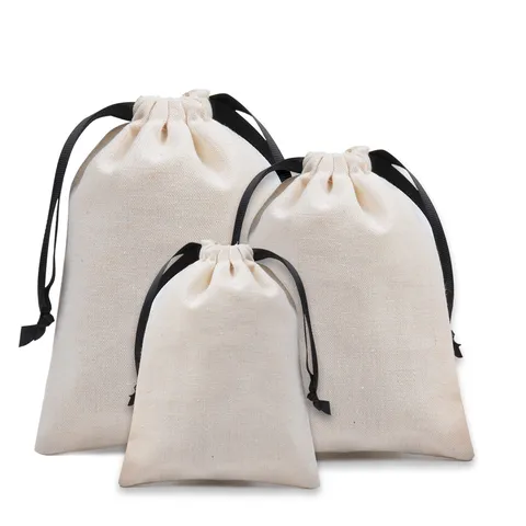 Bolsa Cordón Algodón Blanco Roto Lona Pochette Empaque Joyería Regalo Bolsa Almacenamiento Cinta Cierre Bolsas Para Joyas Regalos