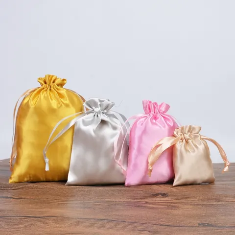 Bolsas de Regalo de Satén con Cordón para Embalaje de Joyas Bolsa con Aspecto de Seda para Recuerdos Boda Fiesta Bolsas de Dulces Color Sólido
