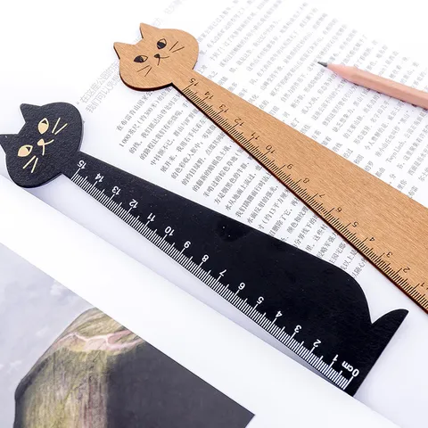 Regla Recta de Madera con Forma de Gato de Dibujos Animados Creativos Regla de Medición Linda para Oficina Escuela Estudiantes Papelería