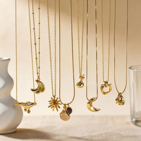Collana Con Pendente In Rame Minimalista Per Donna Placcato In Oro Pietra Naturale Luna Stella Gioielli Di Moda Pendolarismo Quotidiano