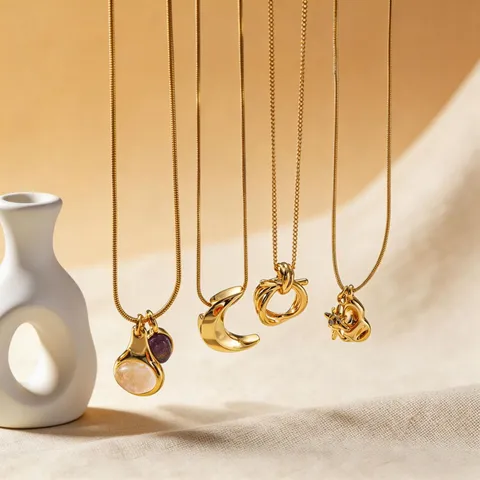 Collana Con Pendente In Rame Minimalista Per Donna Placcato In Oro Pietra Naturale Luna Stella Gioielli Di Moda Pendolarismo Quotidiano