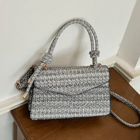 Borsa a Tracolla Tessuta alla Moda da Donna Elegante Borsa a Righe Borsa a Spalla Casual in Pelle PU Abbinamento Quotidiano