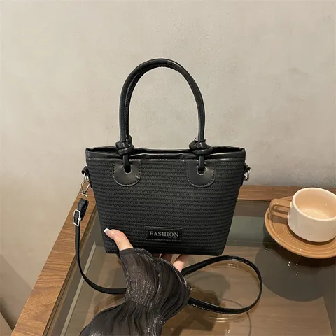Womens Straw Bucket Bag Beach Casual Woven Handbag Stylish Knot Crossbody Bag Daily Versatile Shopper Purse