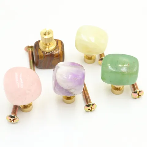Natural Raw Crystal Stone Cabinet Drawer Pulls Pure Brass Single Hole Decorative Wardrobe Door Handle Furniture Knob