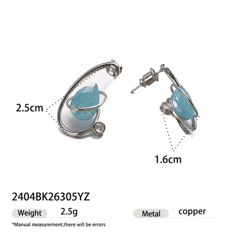 Niche Original Design Planet Water Drop Zirconia Necklace Earrings Copper Jewelry
