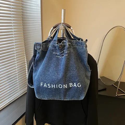 Casual Τσάντα Tote από Denim Καμβά Μεγάλη Χωρητικότητα Τύπωμα Γράμματος Τσάντα Ώμου Με Κρεμαστό Μόδας Γυναικεία Φοιτητική