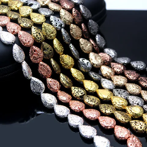 DIY Retro Jewelry Accessories Teardrop Volcanic Rock Loose Beads Electroplated Colorful Lava Stone Beads For Crafting