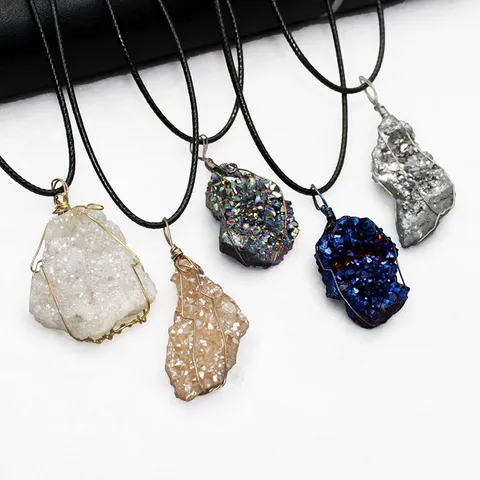 Natural Agate Crystal Geode Pendant Irregular Mineral Cluster DIY Necklace Accessory Pendant Only Without Chain