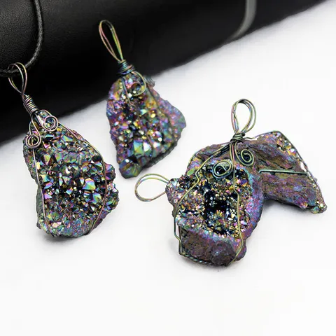 Natural Agate Crystal Geode Pendant Irregular Mineral Cluster DIY Necklace Accessory Pendant Only Without Chain