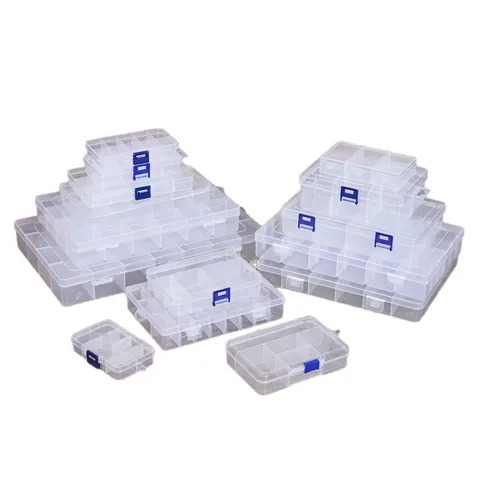 Caja de Almacenamiento Multirejilla de Plástico PP Transparente Organizador de Joyas Papelería Herramientas de Ferretería Estuche para Accesorios de Pesca
