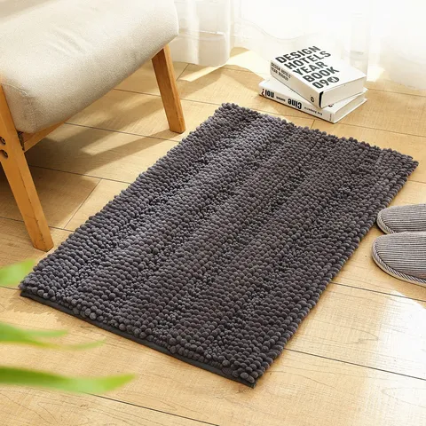 Alfombrilla de Baño de Chenilla Gruesa Altamente Absorbente Antideslizante Tapete de Cocina Lavable a Máquina Color Sólido Suave