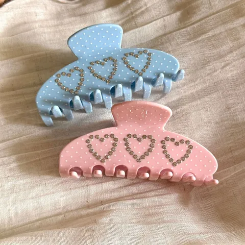 Pinza de Pelo de Acetato Dulce Estilo Francés Lunares Corazón Strass Pinza de Tiburón Elegante Para Mujeres Tocado Diario Joyería
