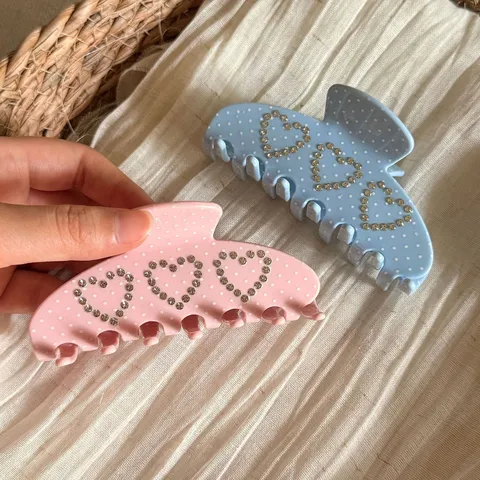 Pinza de Pelo de Acetato Dulce Estilo Francés Lunares Corazón Strass Pinza de Tiburón Elegante Para Mujeres Tocado Diario Joyería