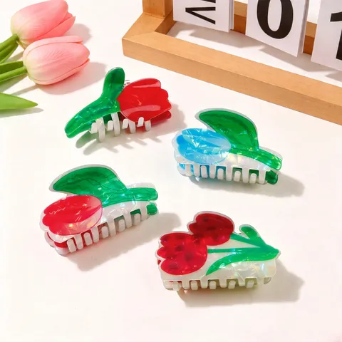 Frische Irisierende Tulpe Haarkralle Elegante Rose Blume Hai Haarklemme Süß Floraler Rutschfester Kopfschmuck Für Damen Mädchen Haar Accessoires