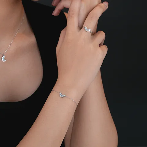 925 Sterlingsilber Sonne und Mond Paar Schmuck Set Zirkon Kristall Ring Halskette Armband Valentinstag Geschenk