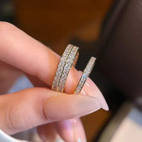 Anillo de Plata de Ley 925 Mujer Lujo Pavé Strass Anillo Abierto Brillante Joya Regalo