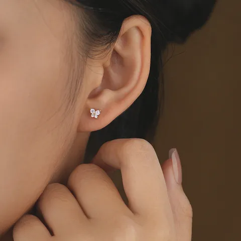Pendientes de Botón de Mariposa de Plata de Ley 925 Micro Incrustado Diamante de Imitación Estilo Dulce y Edgy Joyería de Moda para Mujeres