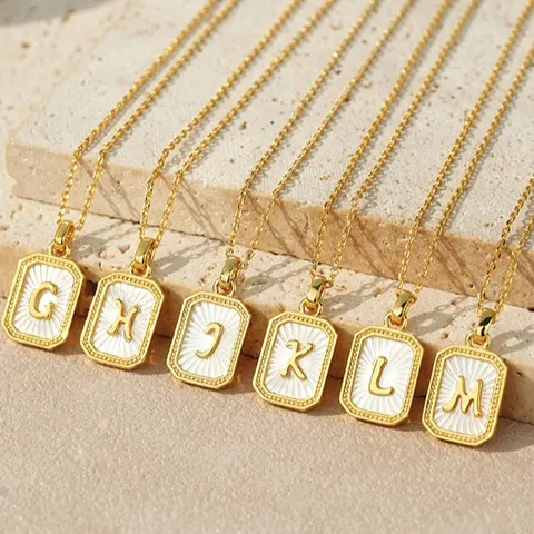 Collar con Colgante en Relieve de Nácar Blanco Latón Chapado en Oro 18K Vintage para Mujer Collar con Medallón Inicial de Circonia