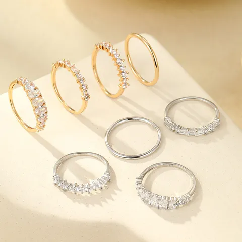 Anillos Apilables de Plata de Ley 925 con Strass para Mujer Chapado en Oro Anillo de Dedo Geométrico Eternidad Joyería