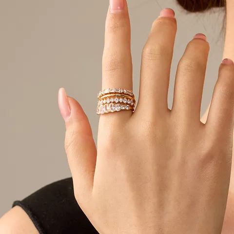 Anillos Apilables de Plata de Ley 925 con Strass para Mujer Chapado en Oro Anillo de Dedo Geométrico Eternidad Joyería
