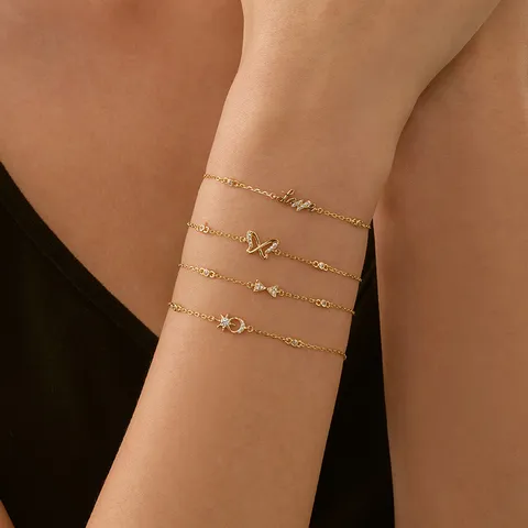 Pulsera de Plata de Ley 925 con Dije de Mariposa Love Corazón Estrella Luna para Mujer Pulsera de Cadena Ajustable con Circonitas Incrustadas Joyería Regalo