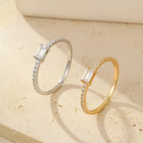 Anillo de Pequeño Terrón de Azúcar de Plata de Ley 925 para Mujer Anillo de Dedo Geométrico Minimalista con Estras de Pavé Joyería de Moda