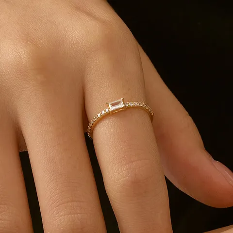 Anillo de Pequeño Terrón de Azúcar de Plata de Ley 925 para Mujer Anillo de Dedo Geométrico Minimalista con Estras de Pavé Joyería de Moda