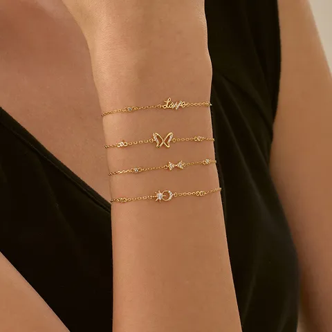Pulsera de Plata de Ley 925 con Dije de Mariposa Love Corazón Estrella Luna para Mujer Pulsera de Cadena Ajustable con Circonitas Incrustadas Joyería Regalo