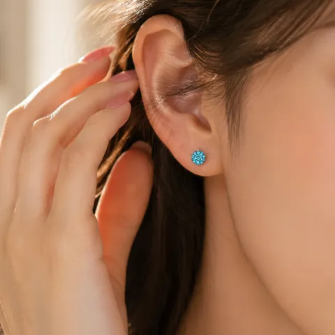 Pendientes de Botón de Bola de Plata de Ley 925 con Diamantes de Imitación Joyería Geométrica Brillante para Mujer