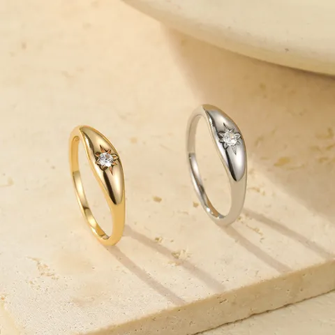 Anillo de Meñique de Estrella de Ocho Puntas de Plata 925 Vintage Oro Plata Diamantes de Imitación Oro Champaña Anillo de Banda Abierta para Dedo Anillos Abiertos Geométricos Joyería Regalo para Mujer