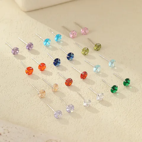 Pendientes de Botón de Plata 999 con Strass Redondos Joyería de Piercing Galvanizada Geométrica Colorida para Unisex