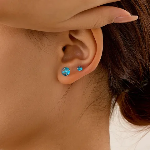 Pendientes de Botón de Plata 999 con Strass Redondos Joyería de Piercing Galvanizada Geométrica Colorida para Unisex