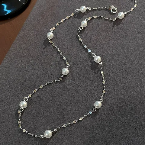S925 Sterling Silver Gypsophila Necklace For Women Minimalist Artificial Pearl Clavicle Chain Elegant Jewelry Gift