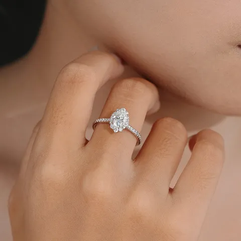 Anillo de Moissanita Marquesa de Plata de Ley S925 Para Mujer Chapado en Oro Blanco Color D VVS1 Anello Halo Con Certificado GRA Joyería de Boda de Compromiso