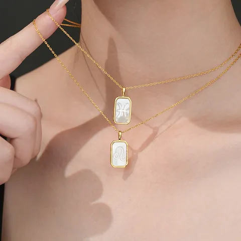 Collar de Colgante de Zodiaco Estilo Ins Para Mujer Latón Chapado en Oro 18K Nácar Blanco Strass Cadena de Clavícula