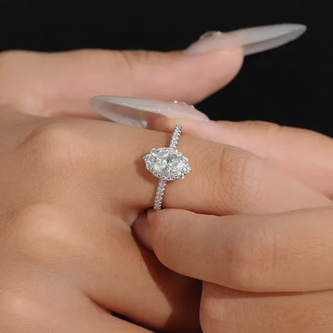 Anillo de Moissanita Marquesa de Plata de Ley S925 Para Mujer Chapado en Oro Blanco Color D VVS1 Anello Halo Con Certificado GRA Joyería de Boda de Compromiso