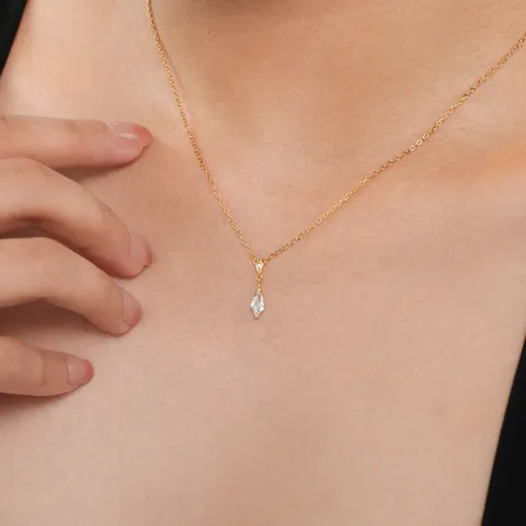 Juego de Pendientes y Collar de Plata de Ley 925 con Gota de Agua Rómbica para Mujer Joyas con Colgante de Strass Japonés Plata Oro