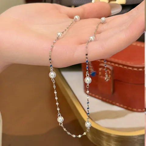 S925 Sterling Silver Gypsophila Necklace For Women Minimalist Artificial Pearl Clavicle Chain Elegant Jewelry Gift