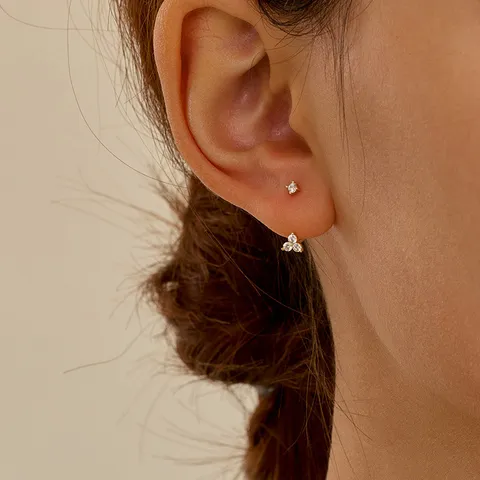 Pendientes de Botón Florales de Plata de Ley 925 para Mujer Diseño de Doble Uso Bañado en Oro con Strass Joyería de Moda