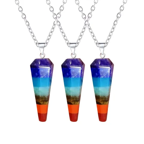 Natural Stone Rainbow Crystal Hexagonal Point Pendant Healing Crystal Pendulum Pendant Only For Jewelry Making DIY Crafting Women Men