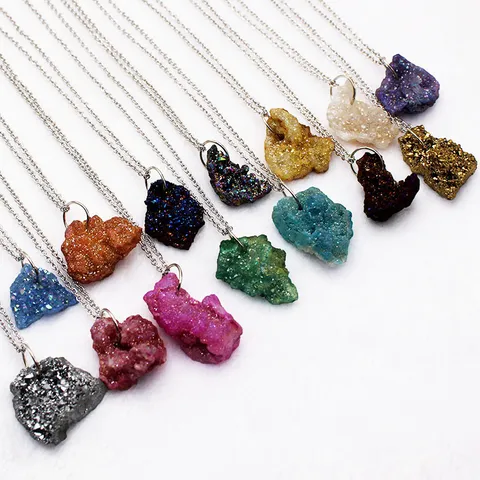 Natural Agate Druzy Geode Pendant Irregular Rainbow Raw Stone Pendant Only Without Chain For DIY Jewelry Making Women